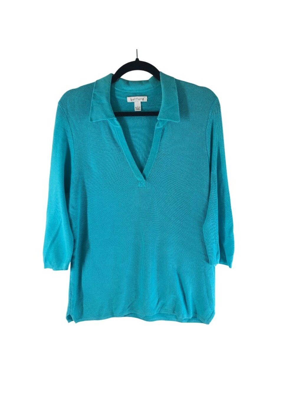 Belford Turquoise 3/4 Sleeve Knit Top Womens Large 100% Pima Cotton